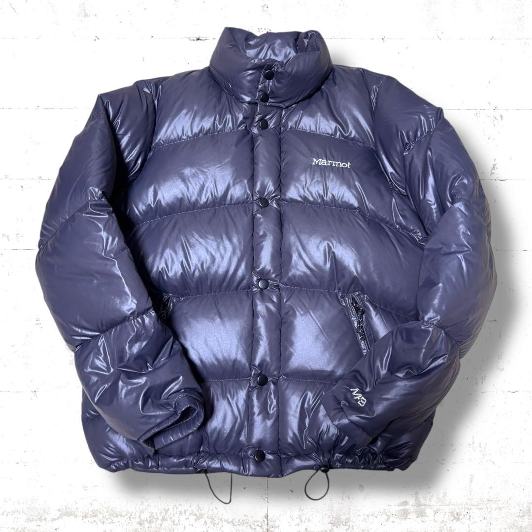 美品 MARMOT M-3 肉厚 ダウン ジャケット 刺繍ロゴ入りドローコード