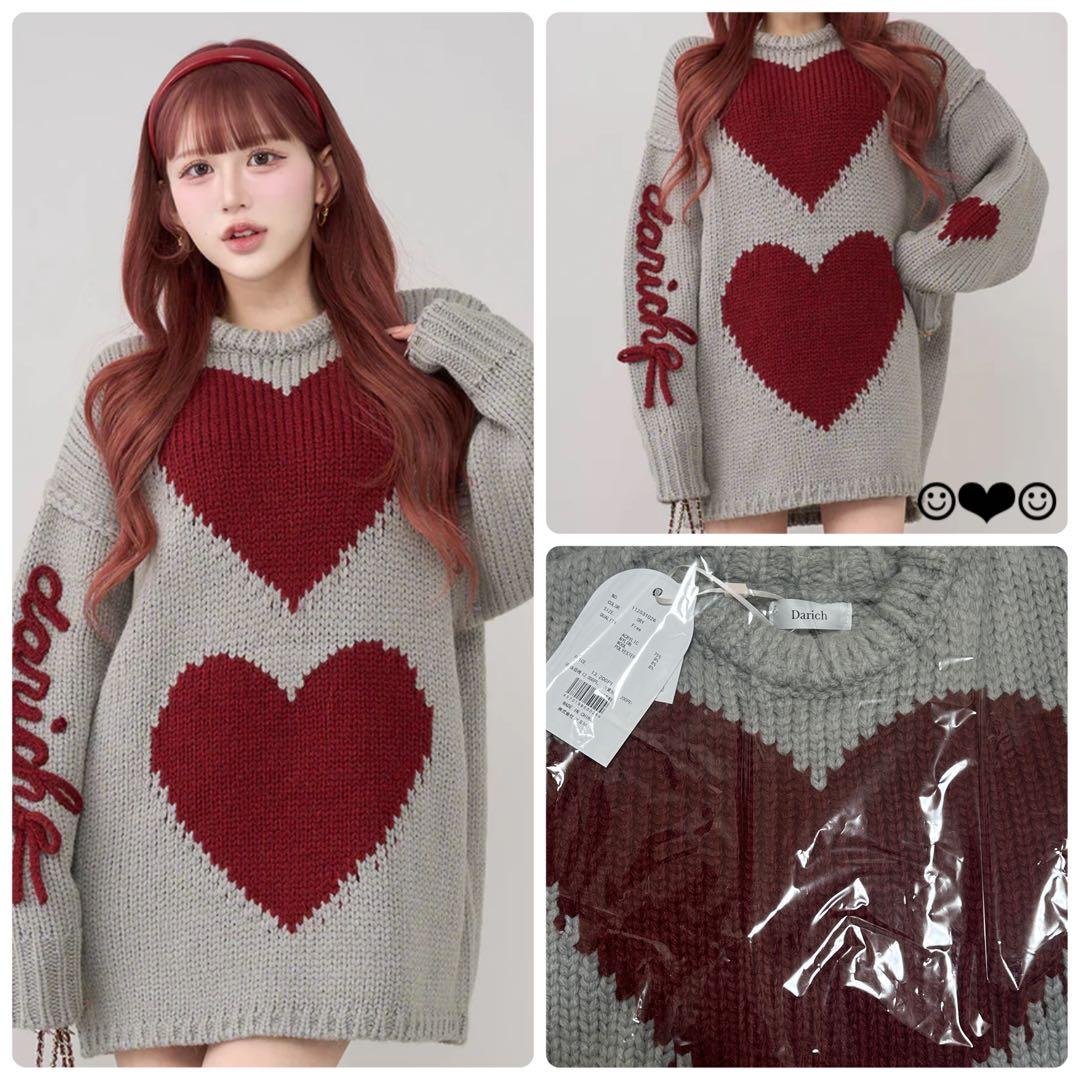 Darich♡ハートロゴローゲージニットチュニック♡グレー - メルカリ