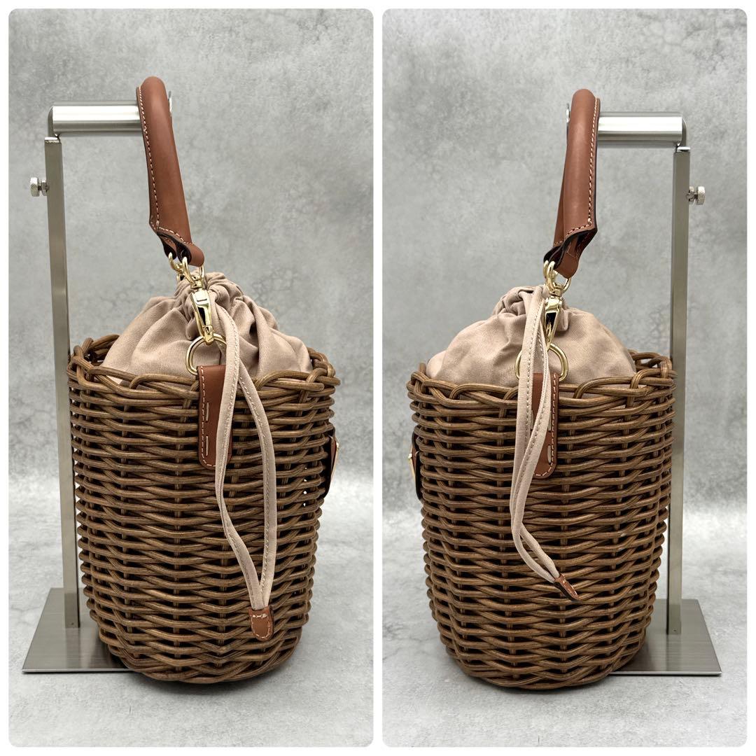 未使用級 アタオ 2way かごバッグ BREEZE 巾着 ファー ゴールドロゴ