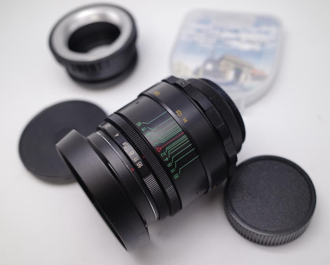 24　未使用　ぐるぐるボケレンズ　ヘリオス　44-2　M42アダプター付 24デッドストックぐるぐるボケレンズヘリオス44-2M42アダプター付