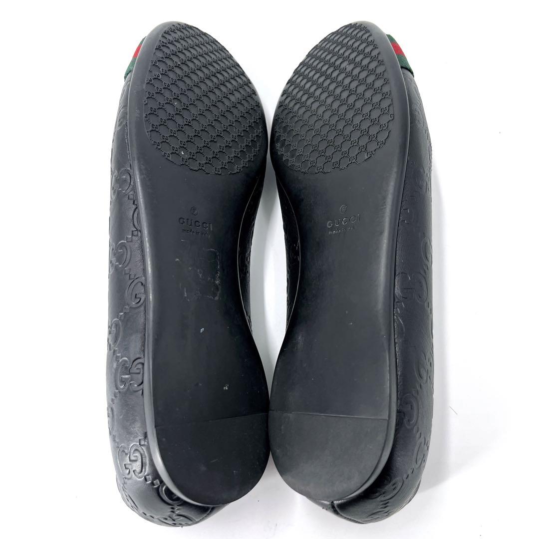 グッチ フラットパンプス シマ シェリーライン バレエシューズ 黒 38 1/2