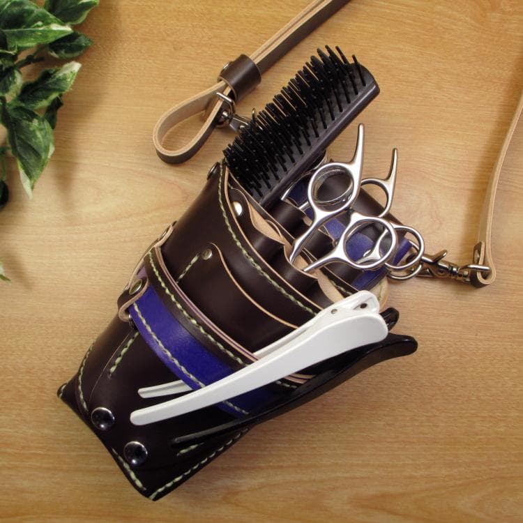 ダークブラウン＆パープル 6丁 革ベルト付 シザーケース SCL-100/CDC