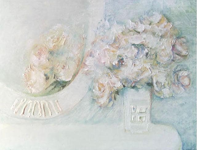 油絵 菅家令子 絵 絵画インテリア額付(青緑＋金色の枠) uF6-114002