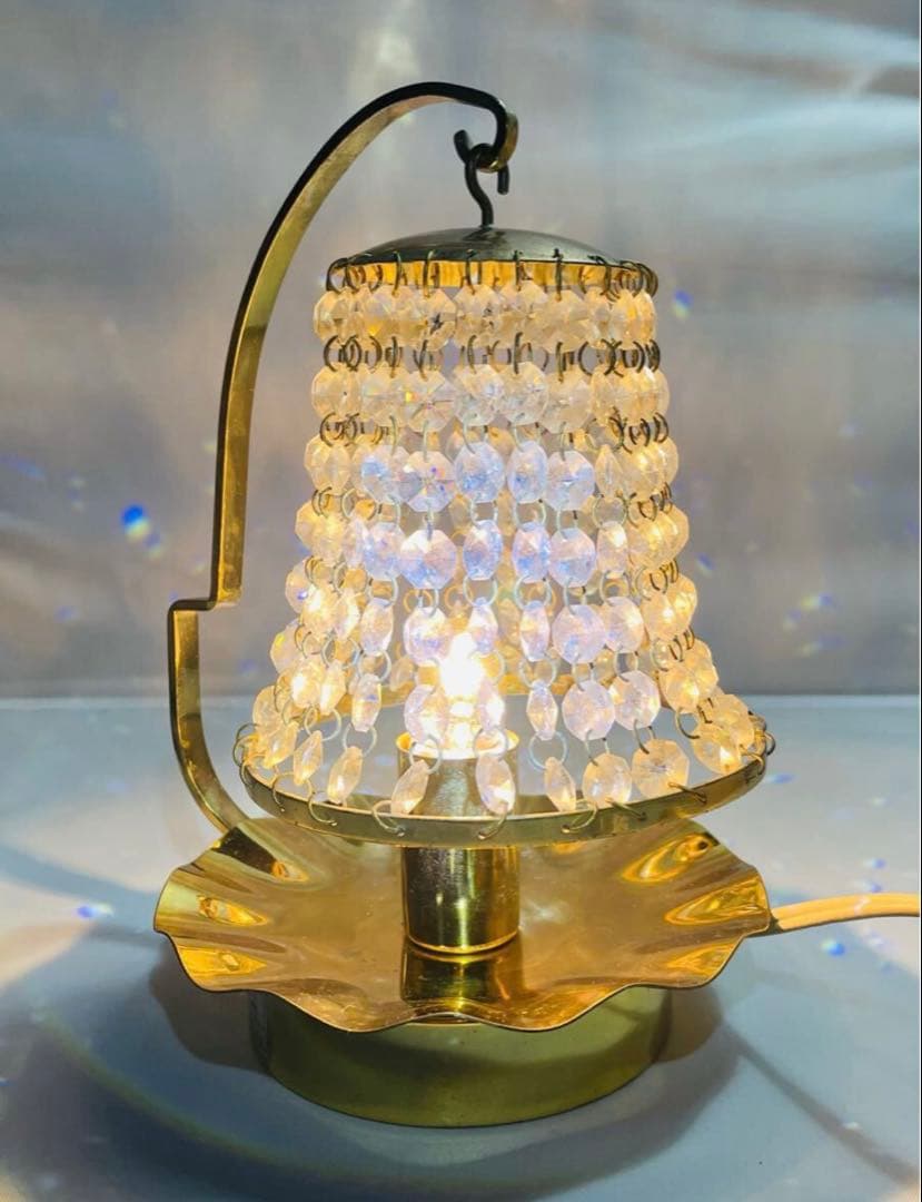 ヴィンテージ　スワロフスキーテーブルランプ ヴィンテージ マーブルガラスシェード付 木製テーブルランプ