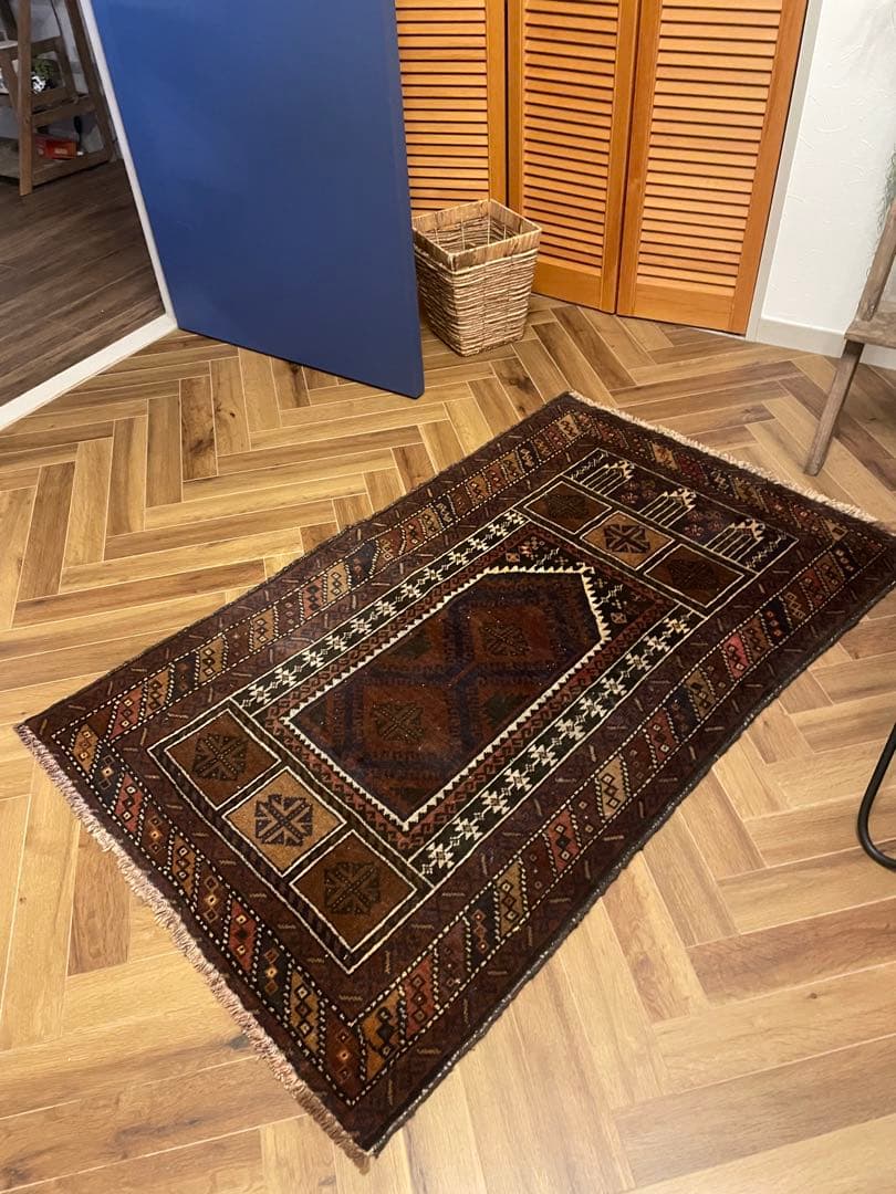 ヴィンテージ　 トライバルラグ ヴィンテージ トライバル ラグ 87cm×30cm ブラウン : giftgiftgift