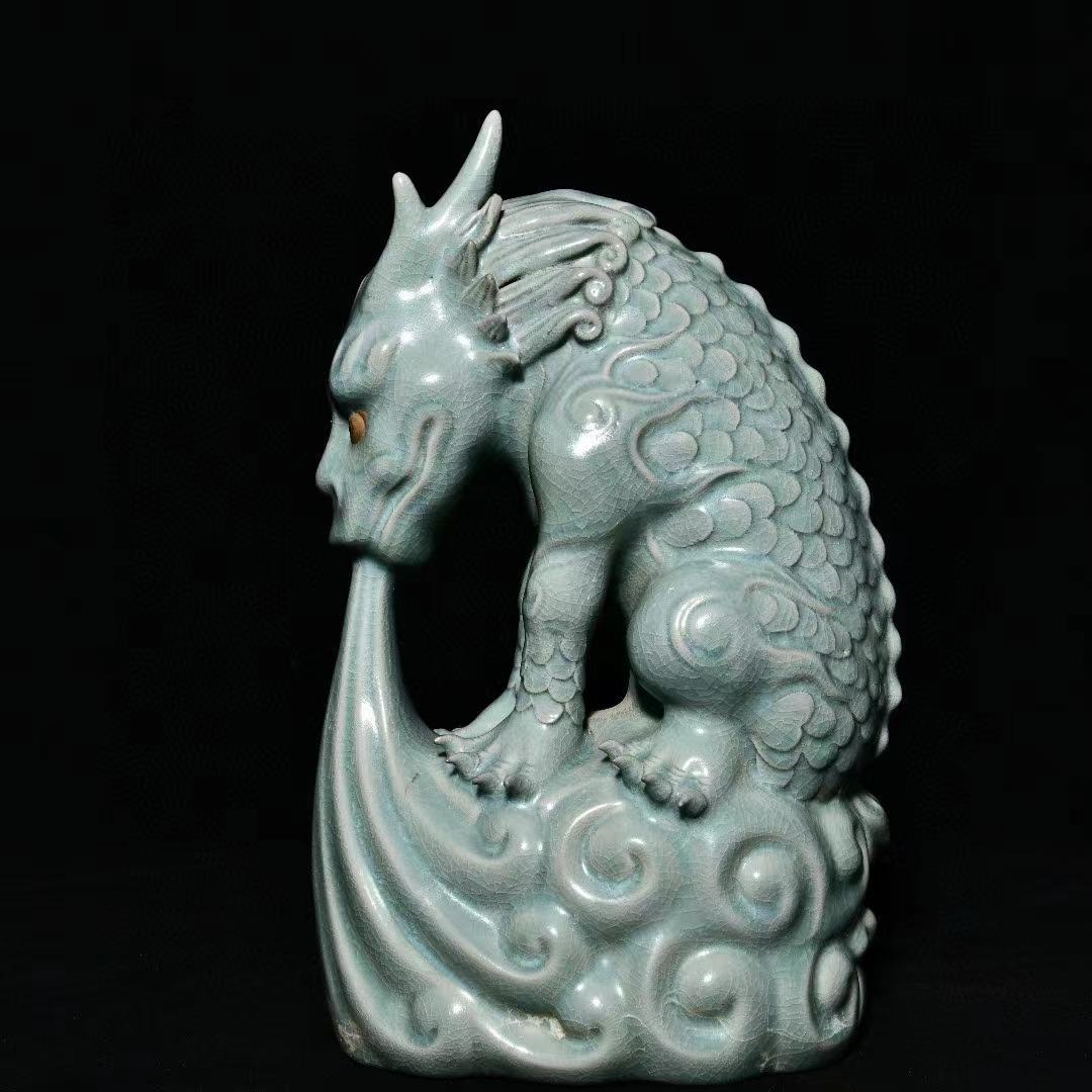 中国古美術・旧蔵の陶磁器、招福の瑞獣・19x30・案頭・置物・文房具