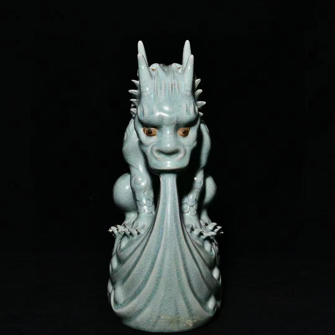 中国古美術・旧蔵の陶磁器、招福の瑞獣・19x30・案頭・置物・文房具