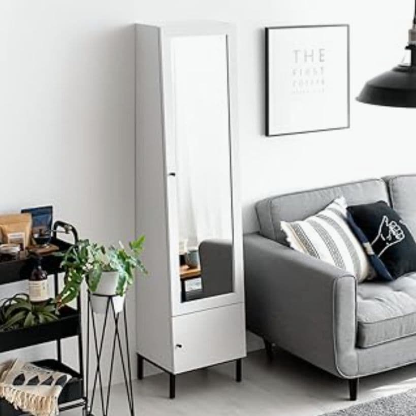 新品 ドレッサー ラック 棚 スリム スタンドミラー 全身鏡 姿見収納 ホワイト エア・リゾーム ドレッサー スタンドミラー 全身鏡 姿見 おしゃれ 椅子