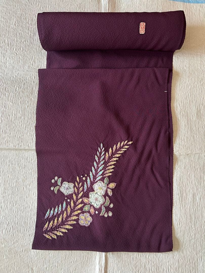 着物反物 正絹 桐屋翠山工房製 辻が花模様 絞り 茶紫