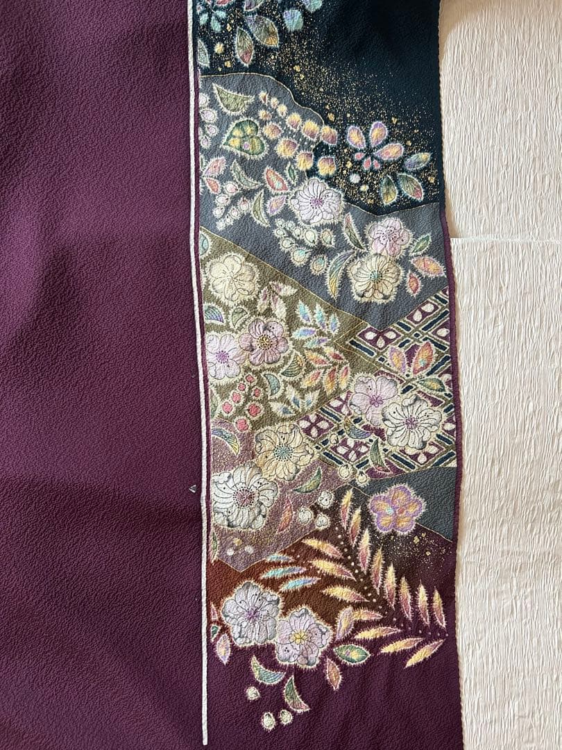 着物反物 正絹 桐屋翠山工房製 辻が花模様 絞り 茶紫