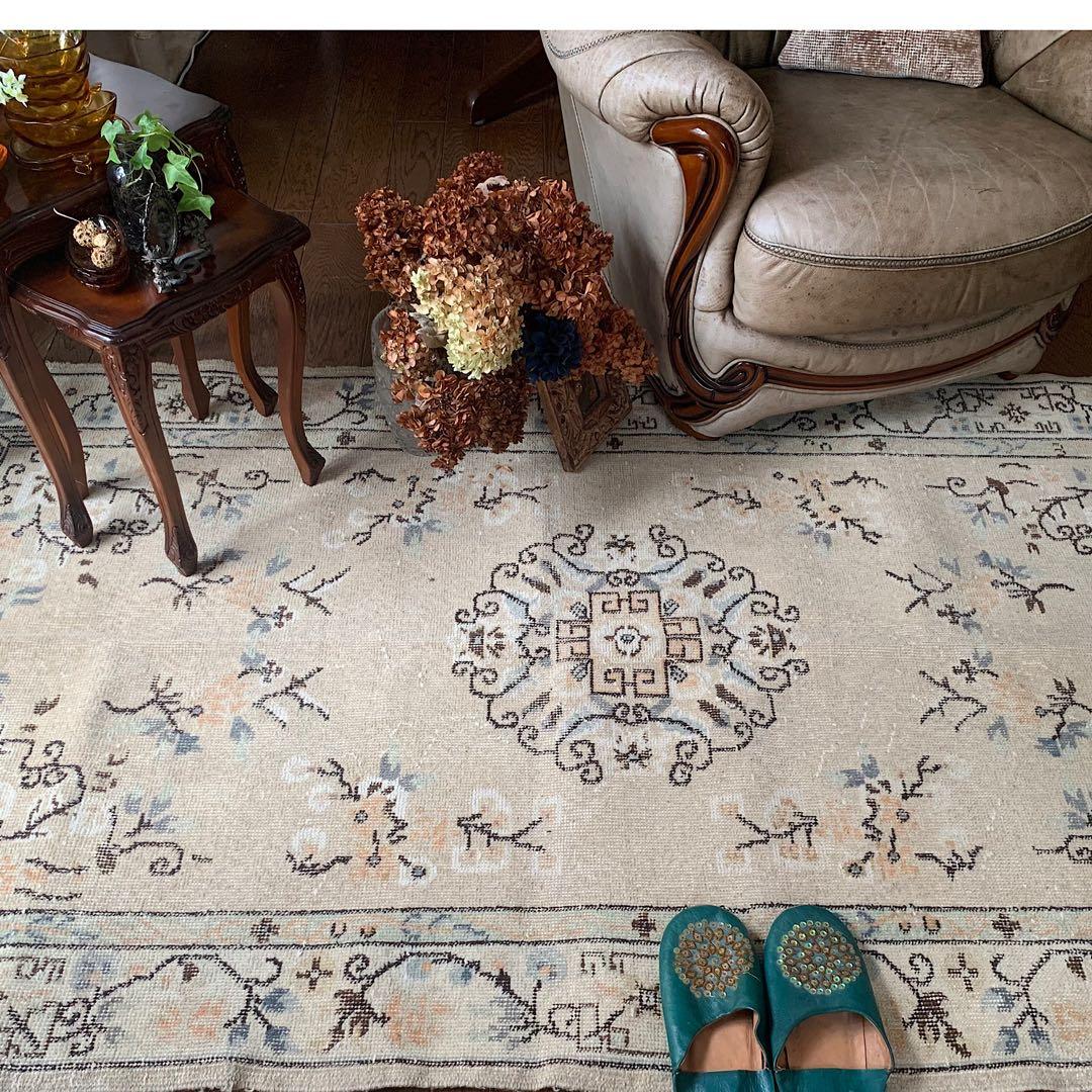 あせた赤のシノワズリラグ ヴィンテージトルコラグ No.665あせた赤の