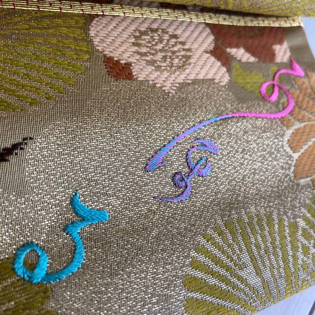 アンティーク名古屋帯　鶴の刺繍　金駒刺繍　上質　正絹　No.2-24
