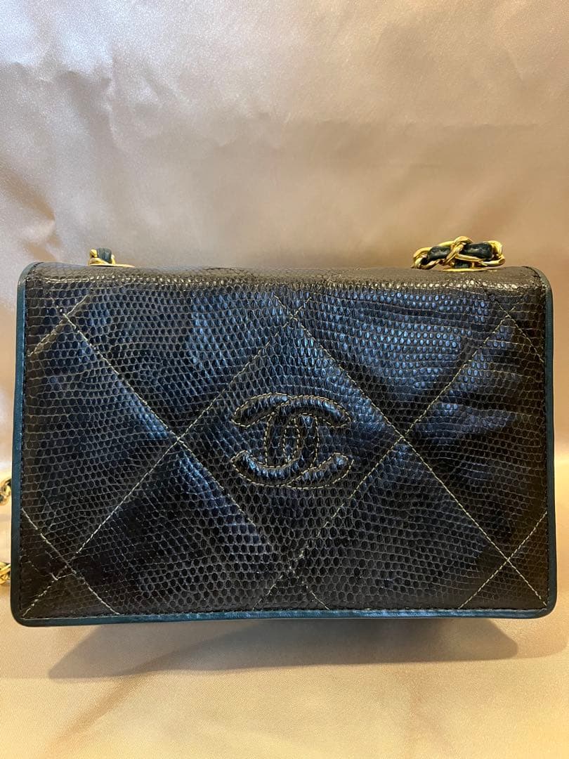CHANEL リザード チェーンバッグ ヴィンテージ 正規品 ブラック