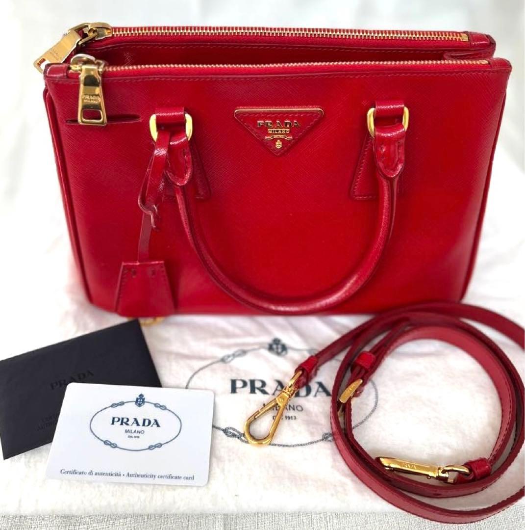 PRADA プラダ サフィアーノ 2way ハンドバッグ ショルダーバッグ 赤