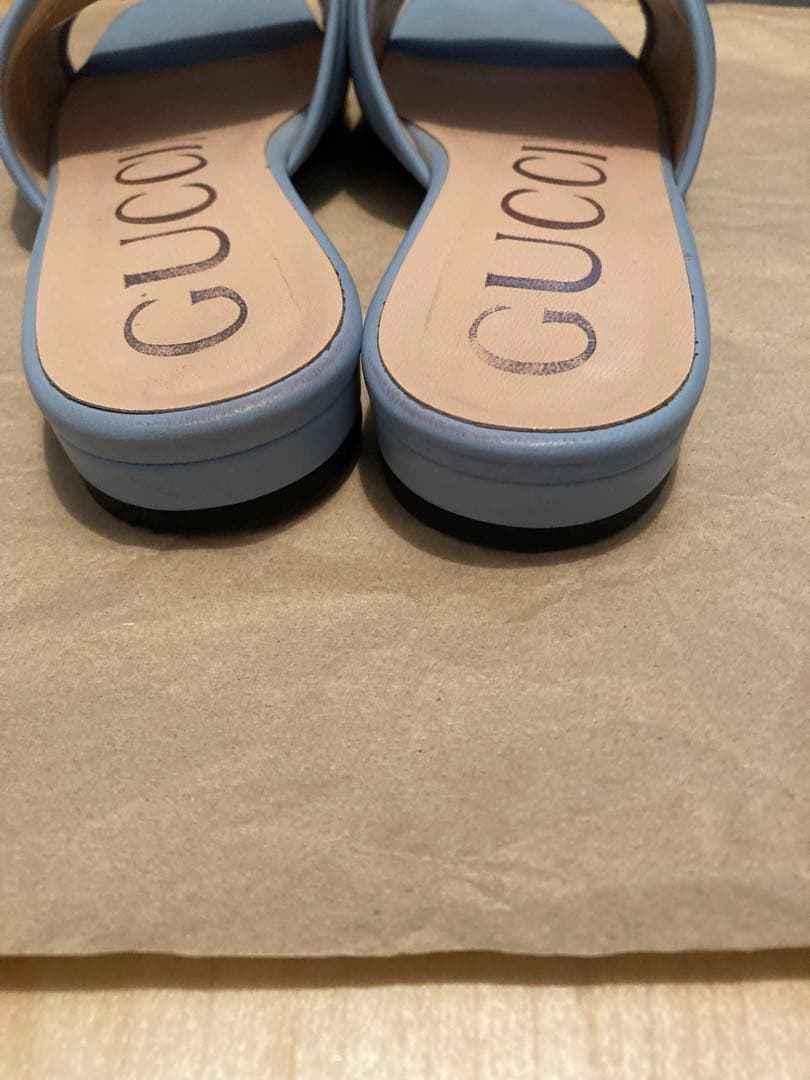GUCCI ブルーGGロゴ スライドサンダル グッチ 裏張り済み - メルカリ