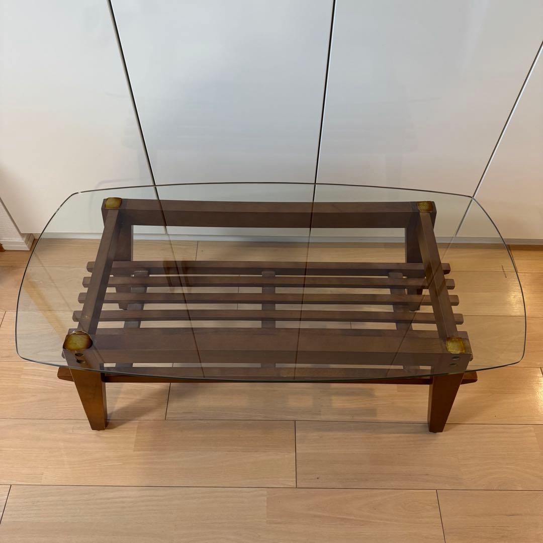 北欧ヴィンテージ 強化ガラストップ 木製 ローテーブル - メルカリ