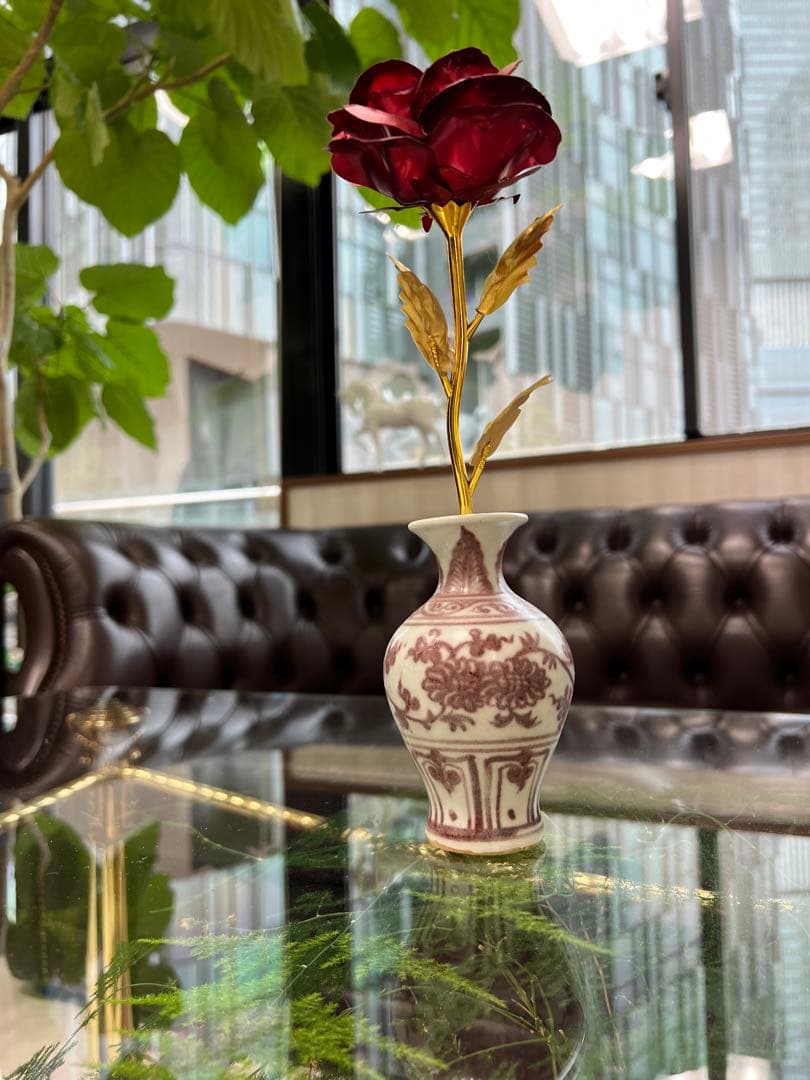 中国元釉里紅梅瓶 本物骨董 古美術品 コレクション唐物 江戸 青磁