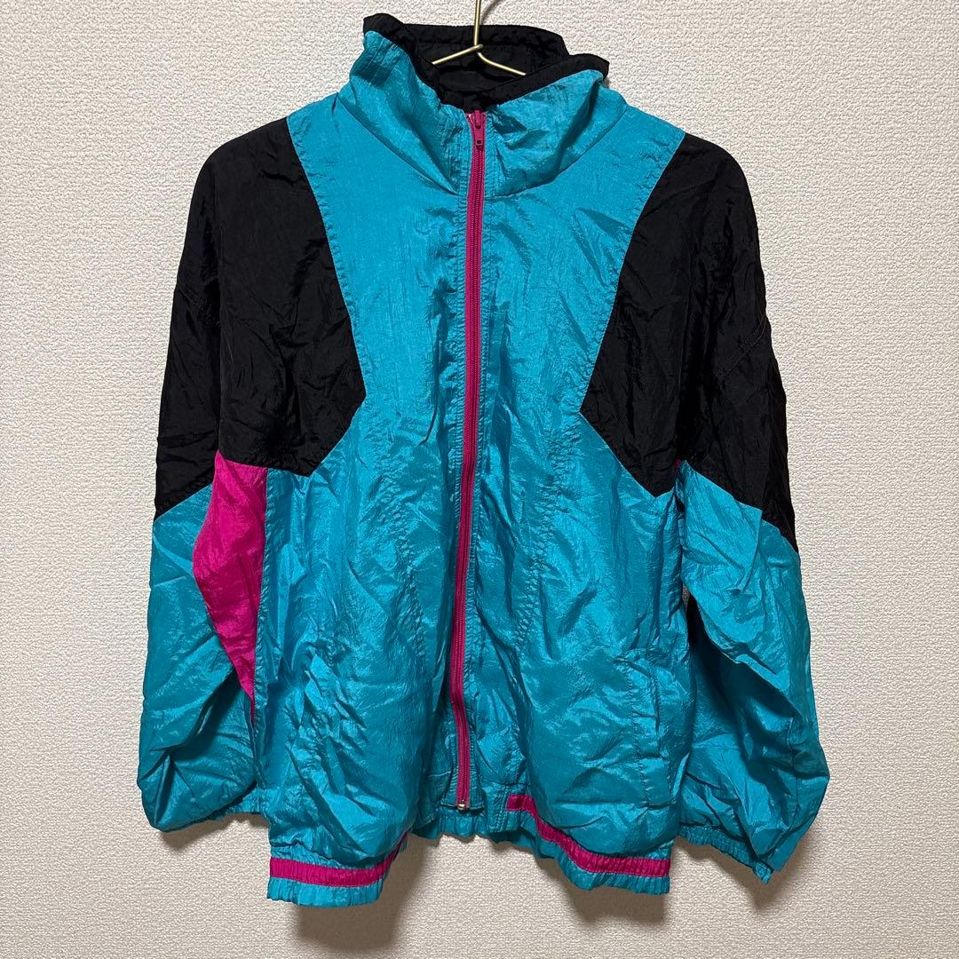 90s レトロ 配色 ナイロンジャケット クレイジーパターン bocoo S