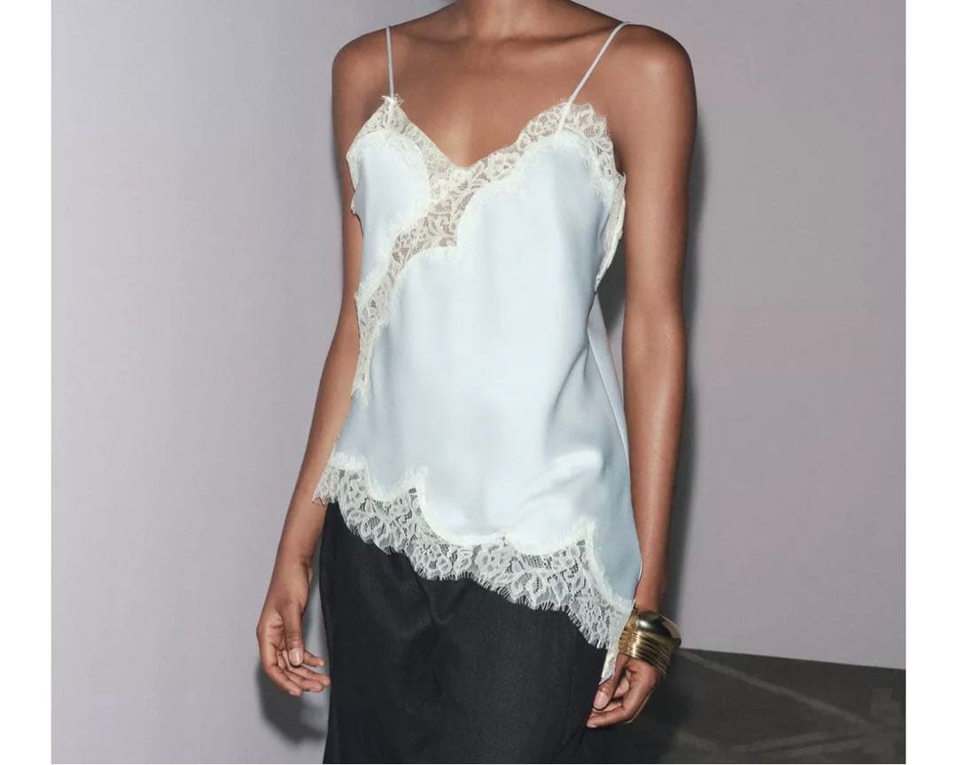 ZARA ZW COLLECTION レーストリムキャミソール ライトブルー S - メルカリ