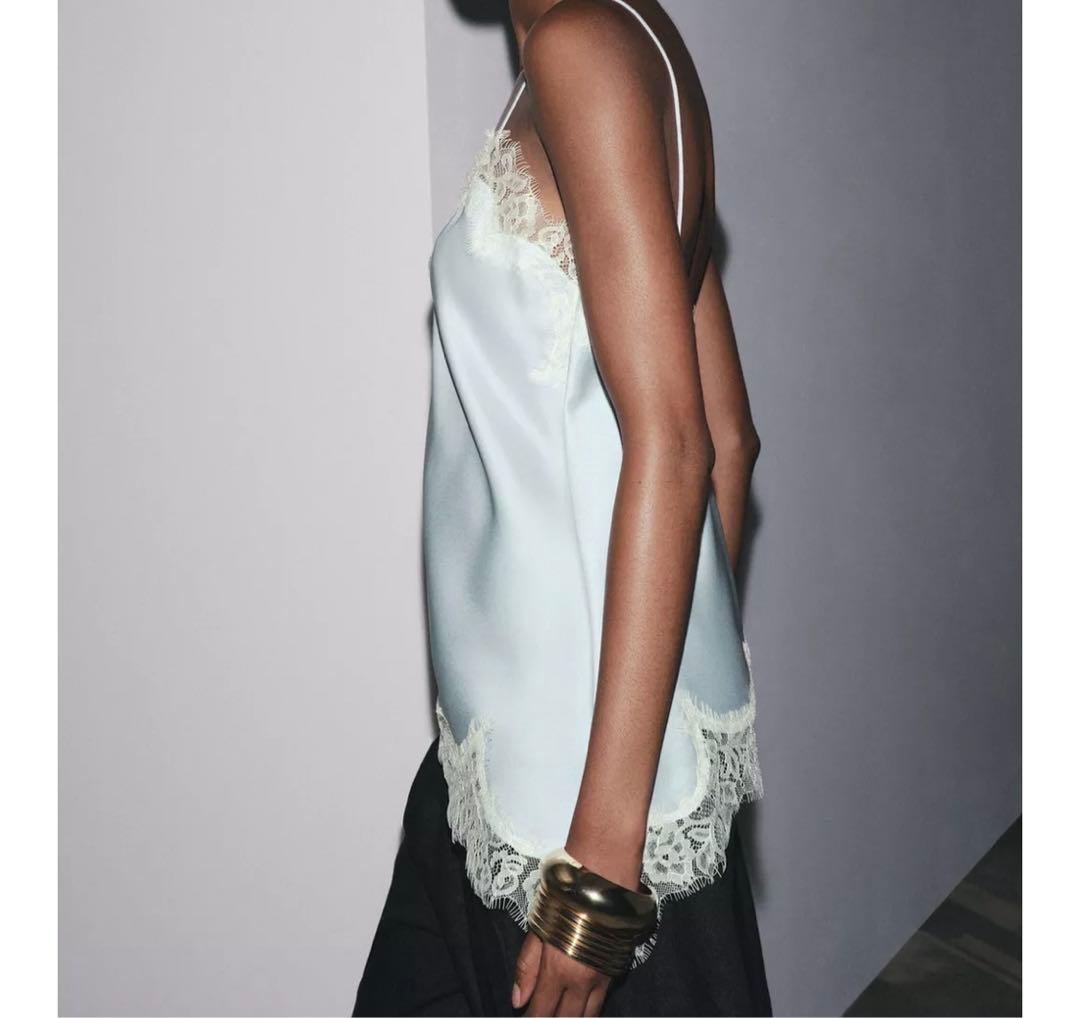 ZARA ZW COLLECTION レーストリムキャミソール ライトブルー S - メルカリ