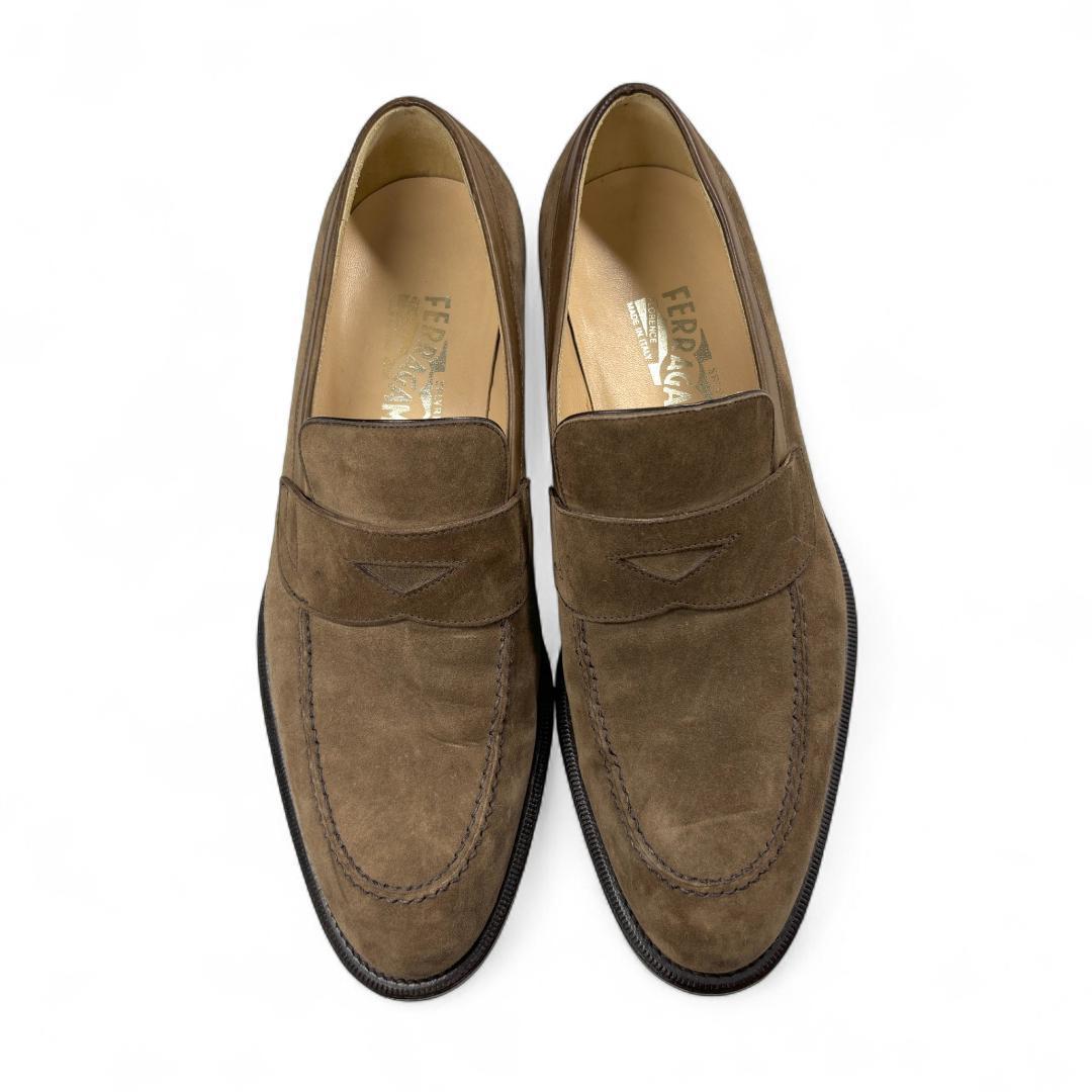 【美品】フェラガモ ローファー 茶 7.5EE 約25.5cm スエード