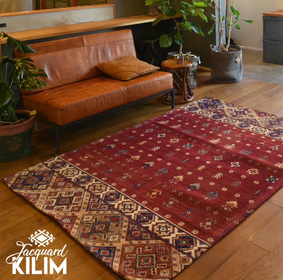 【ラグ・マット】140×200　ジャガードキリム　アンティークタイル柄 JK-1 kn_063_11.jpg