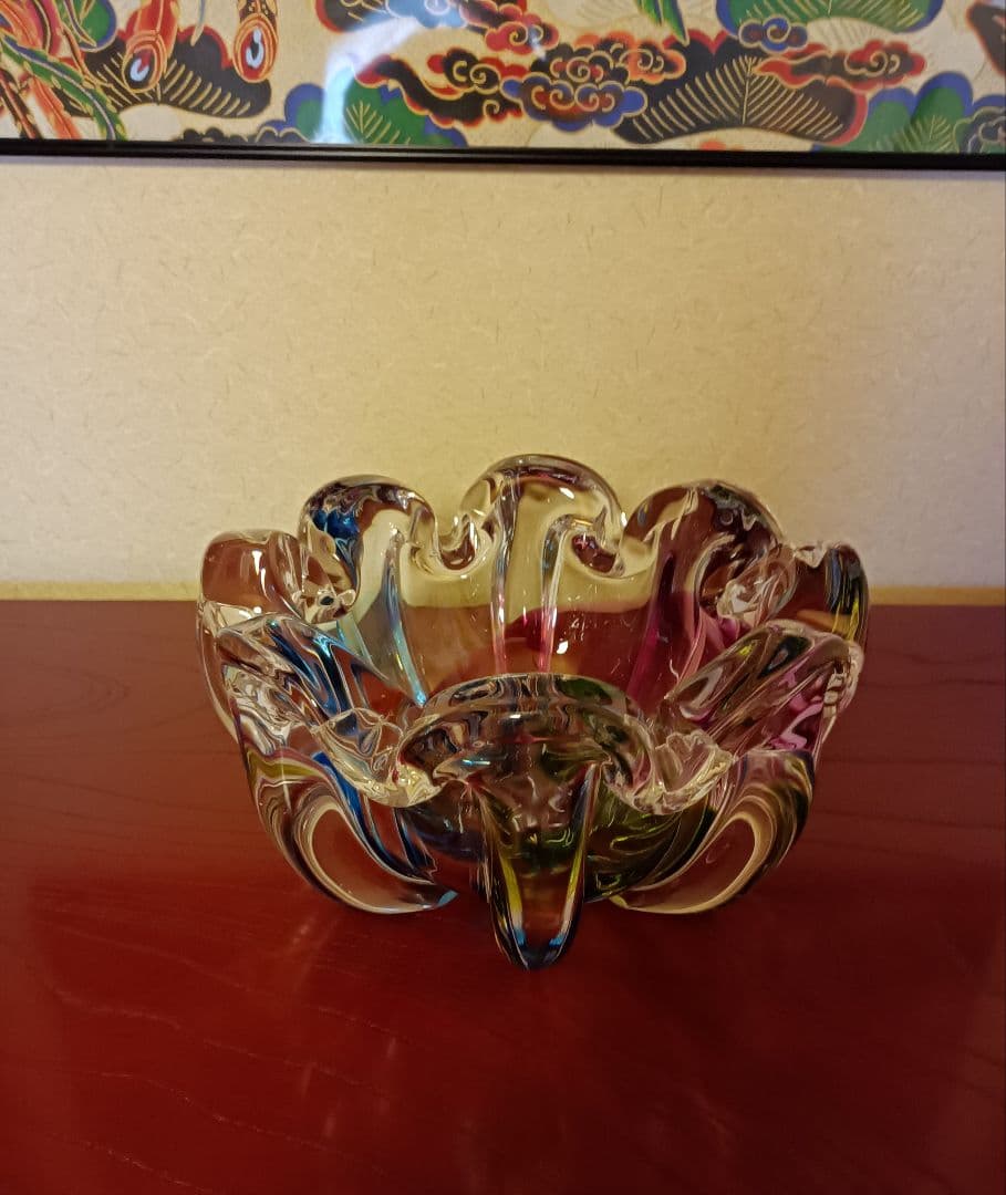 重厚☆飴細工のような花器 飴細工】 アメ細工の芸術 蒼き花器に咲き誇る紫陽花の花 梅雨の季節を