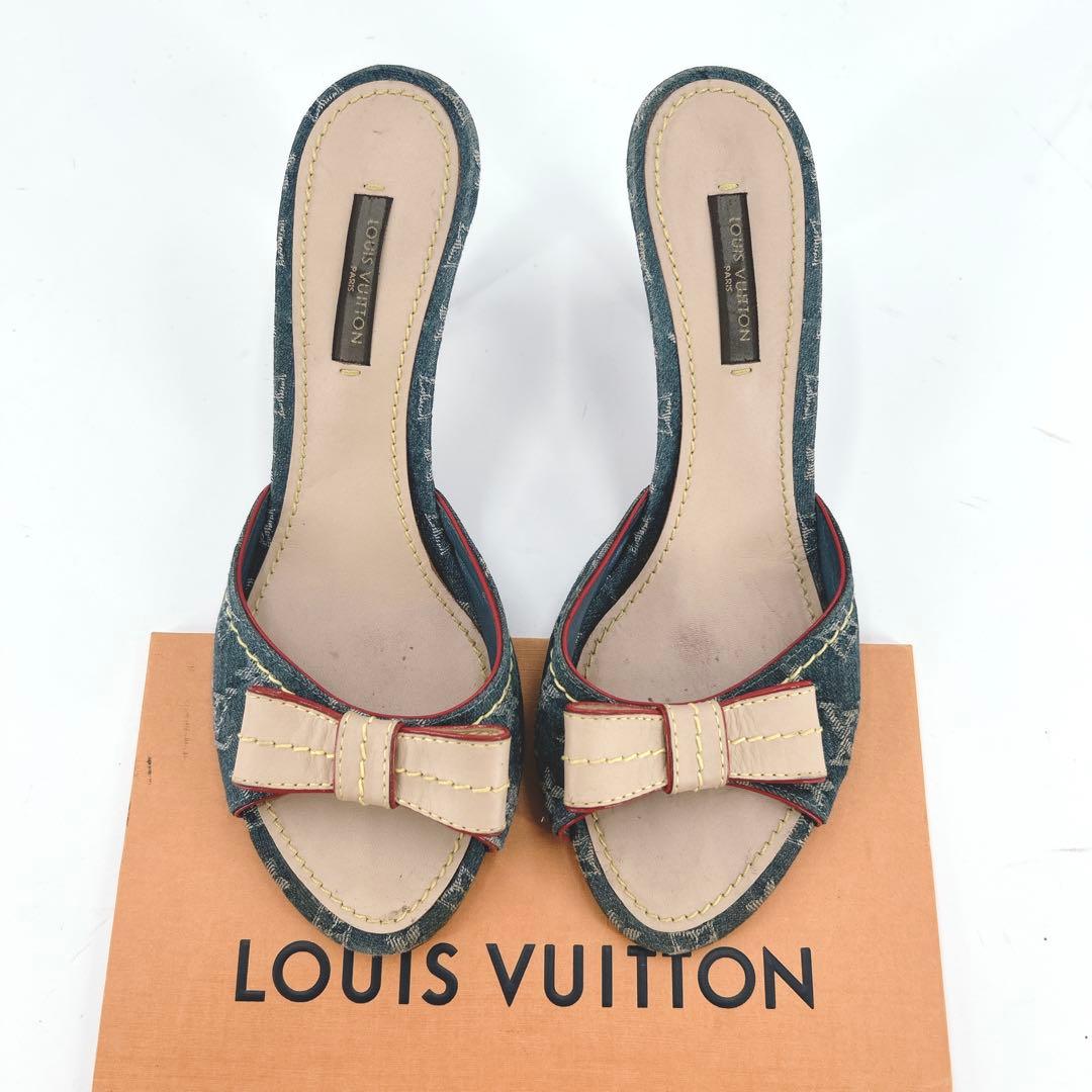 【鑑定済】ルイヴィトン モノグラム デニム サンダル ミュール 23.5cm