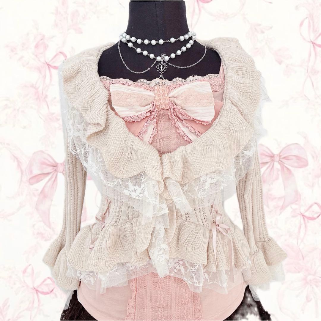 y2k axes femme ボレロ カーディガン フリルレース フェアリーコア