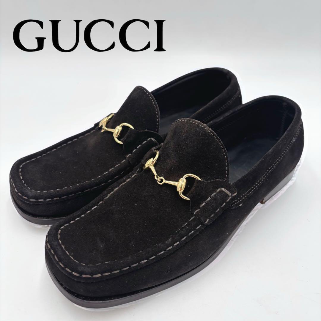 GUCCI グッチ ホースビット スエード ローファー ブラック 約24.5㎝ 中古・古着通販】GUCCI (グッチ) ホースビット スエードローファー