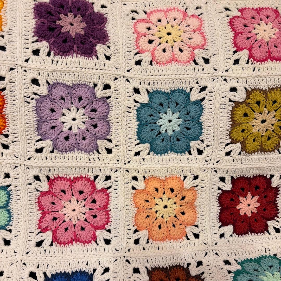 ハンドメイド アフリカンフラワー ブランケット モチーフ コットン