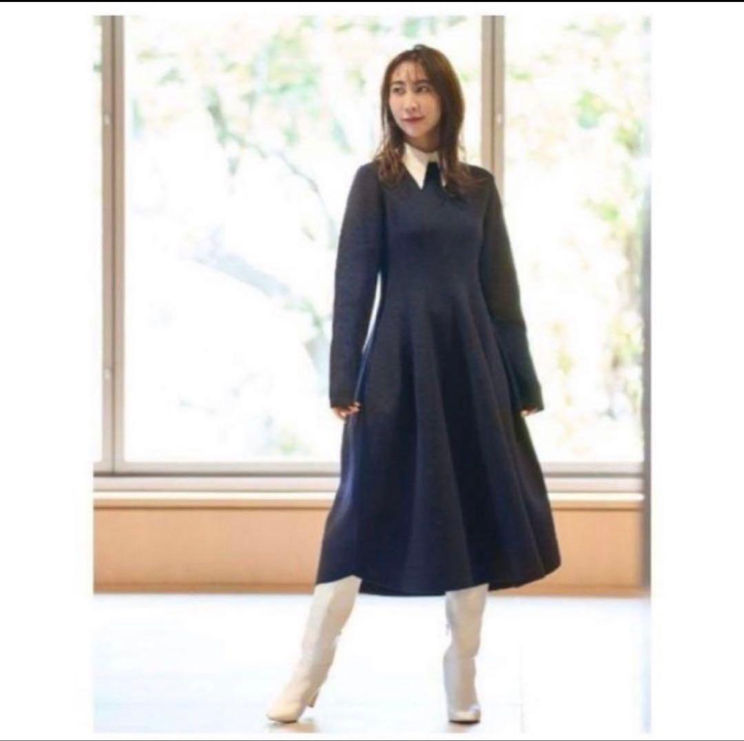 セルフォード ネイビー 白襟長袖 Aライン ワンピース 38 - メルカリ