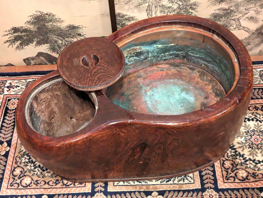 天然木切抜瓢箪形火鉢 瓢箪形五徳付き 民芸家具 時代家具 古民具