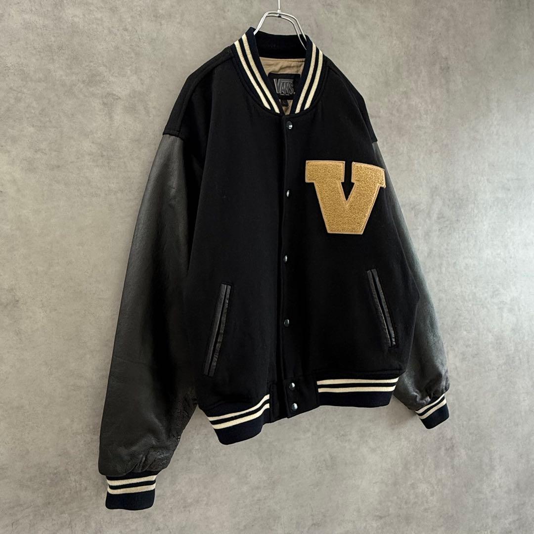 90s ヴィンテージ VANS レザースタジャン ブラック L - メルカリ