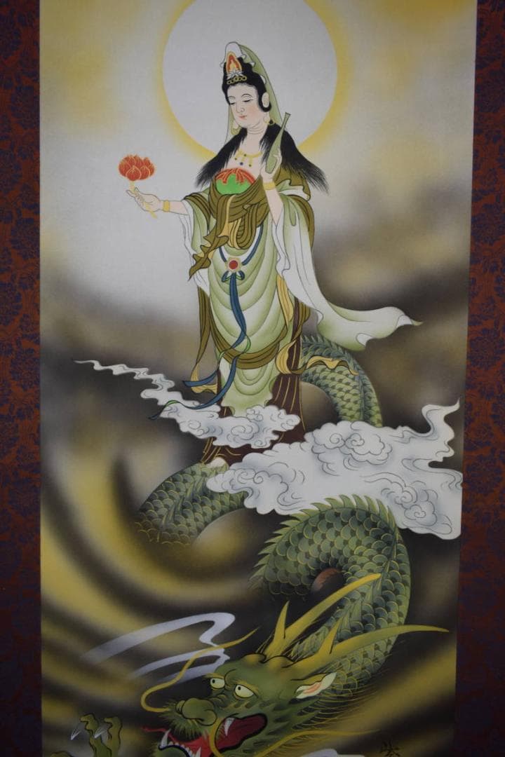 真作/旭堂/観音図/桐共箱付/布袋屋掛軸HE-967