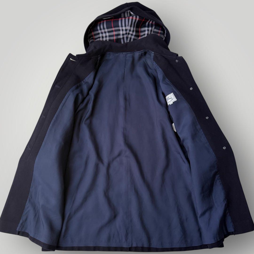 美品☆BURBERRY バーバリー フーデットコート ノバチェック ネイビー