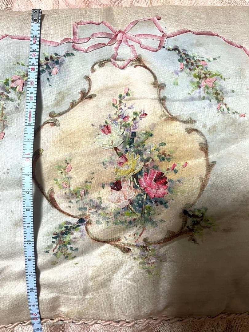 フランスアンティーク リボン シルク ハンキーケース 花柄