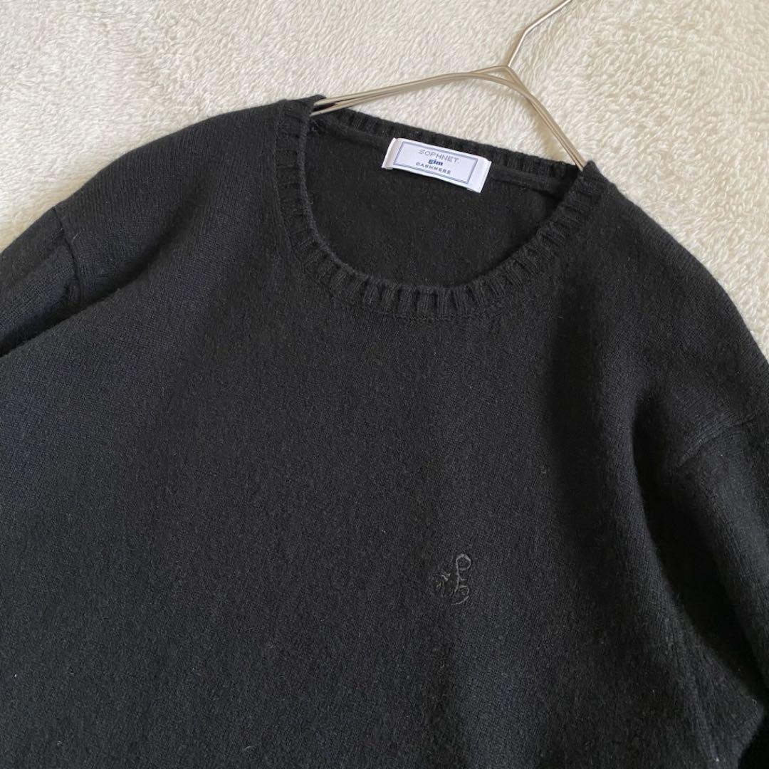 ソフネット カシミヤ100% ニット スコーピオンロゴ刺繍 ブラック XL