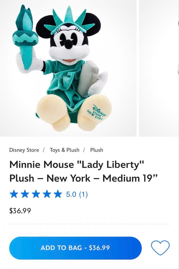 ニューヨーク ミニー ぬいぐるみ ディズニーストア 自由の女神 - メルカリ