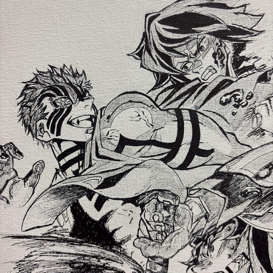 r*i様 鬼滅の刃無限城編 手描きイラスト 白黒 約30cm×20cm - メルカリ