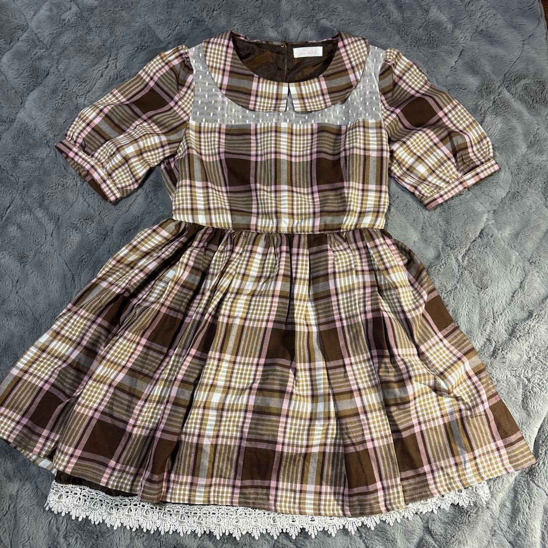 LizLisa ブラウン系チェック 半袖ワンピース - メルカリ