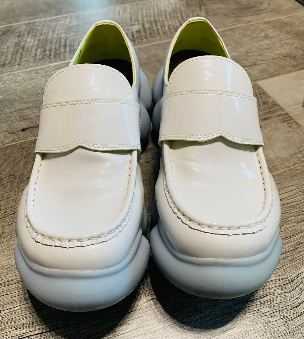 grounds ジュエルローファー(ホワイト 厚底 ローファー 合成皮革) grounds JEWELRY LOAFER WHITE LIME （グラウンズ ジュエリー