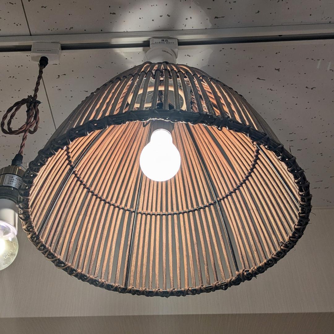 廃盤希少】 東京メタル工業 ペンダントライト 照明 ラタン 籐 茶