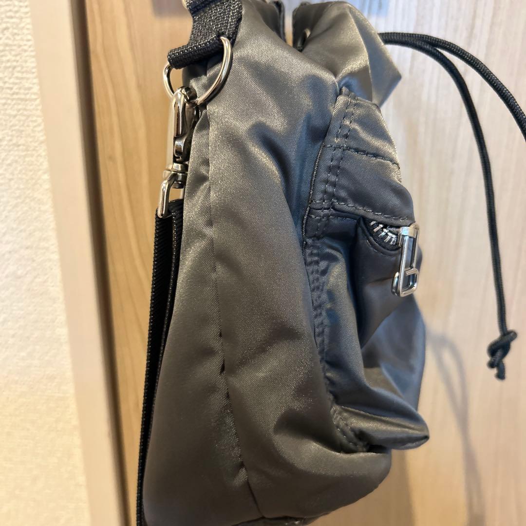PORTER グレー ショルダーバッグ バルーンサック 巾着 シルバー S