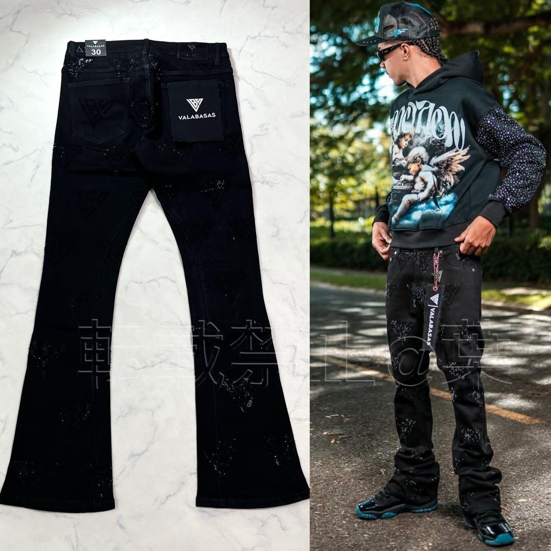 新品バラバサスvalabasas ラインストーンスキニーフレアデニム