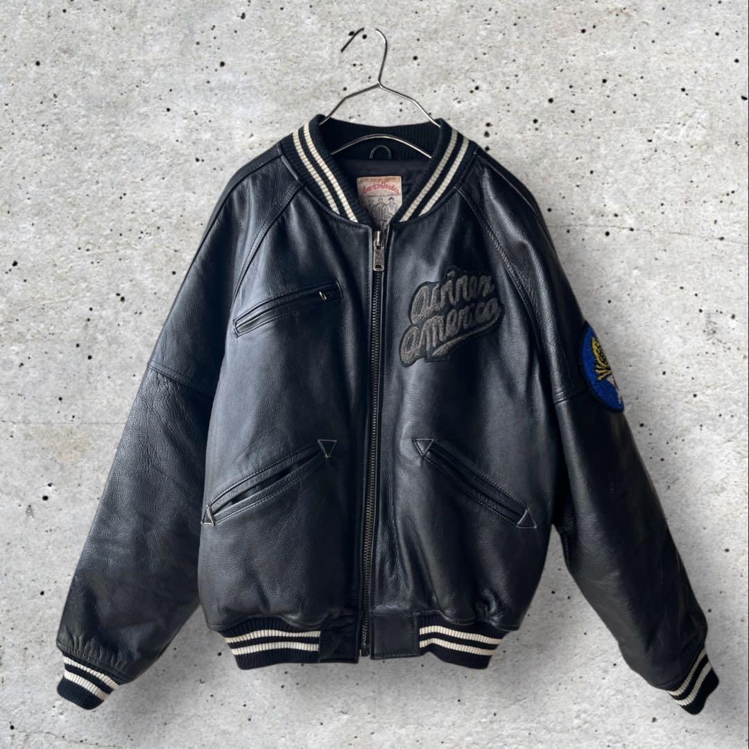 希少 AVIREX アヴィレックス レザースタジャン S ワッペン オール