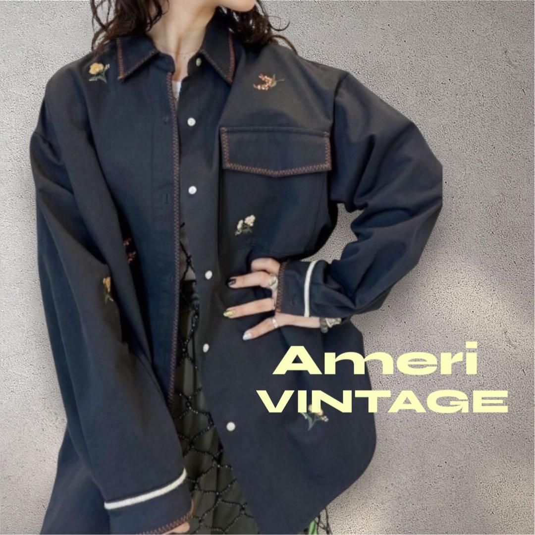 【極美品】AMERI SMALL FLOWER OVER SHIRT ブラック Ameri（アメリ）の「SMALL FLOWER OVER SHIRT（シャツ/ブラウス）」 - WEAR