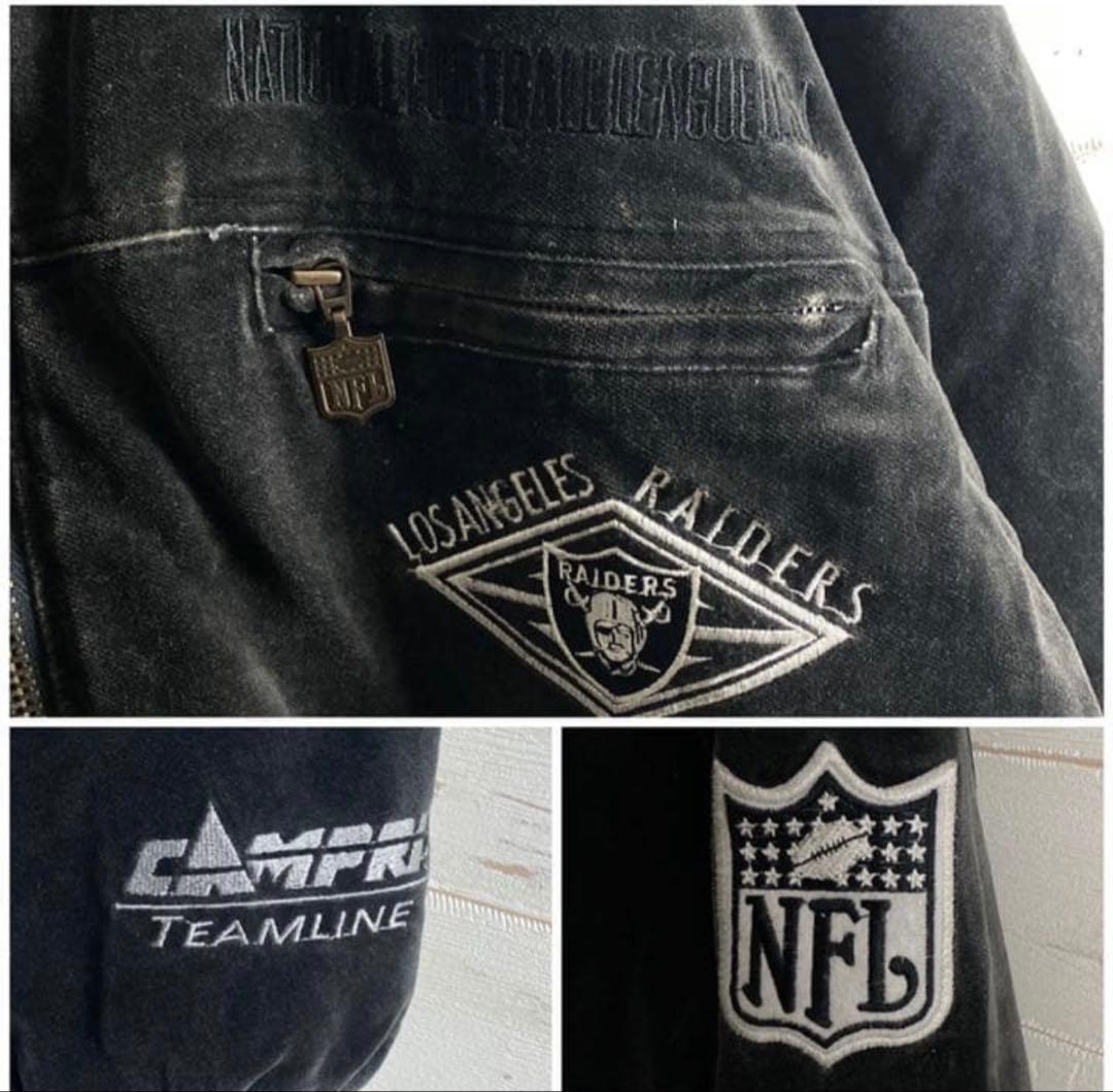な*き様 《超希少品》NFL レイダース☆ブルゾン　刺繍ロゴ　チームロゴ　ベロア