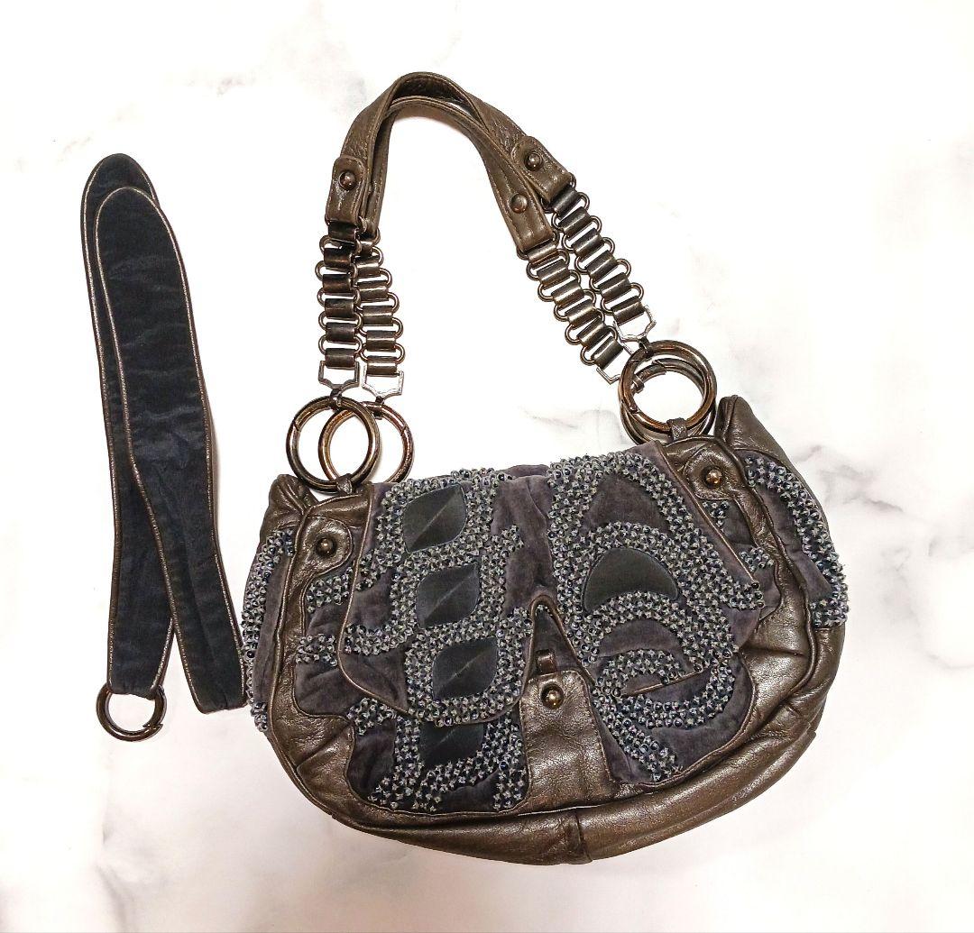 最終値下げ！ジャマンピエッシュビーズ装飾付きグレーショルダーバッグ（専用袋付！） Jamin Puech（ジャマン・ピュエッシュ） *トートバッグ*ビーズ刺繍