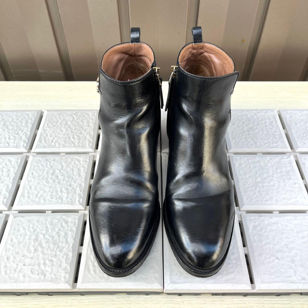 37 SARTORE ショートブーツ ブーティ 黒 レザー ファスナー 24 - メルカリ